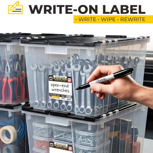 12 Gallon Heavy Duty Plastic Storage Tote with Flip Lid 21.5"×15.25"× 12.5" | Pack of 1 USA Made Reinforced Storage Container - Stackable Design, Wipe-Clean Label - for Home & Garage Organization - style: Heavy Duty