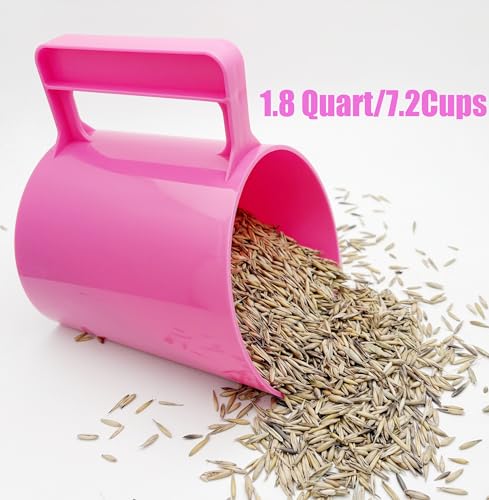 Feed Scoop - Grain Scoop for Horse,Heavy Duty Plastic Large Food Scoop for Large Dogs Livestock 1.8 Quart/7.2Cups Pink