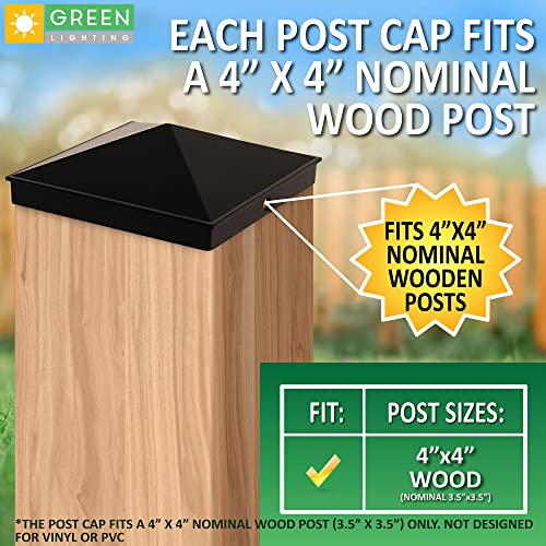 GreenLighting 4x4 Aluminum Pyramid Post Cap Cover (Black 8 Pack) Fits 4x4 Nominal Wood (True 3.5 x 3.5) Powder Coated Matte Outdoor Post Caps Cover, Fence Wood Post, Decking, Waterproof - color: Black 4x4, size: 8 Pack