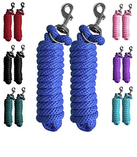 Majestic Ally Pack of 2 Solid Poly Lead Rope for Horses & Livestock – 10 Foot Long and 5/8 inch Thick - Replaceable Heavy-Duty Bolt Snap – Handmade – Soft, Broken in Feel (Royal Blue) - color: Royal Blue