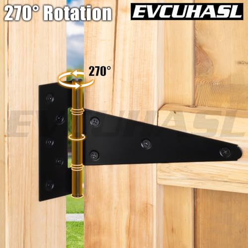 10 Inch T-Strap Gate Hinges, Shed Barn Door Hinges Heavy Duty, Black Tee Hinges for Wooden Fences, Yard Gate, Wrought Hardware Iron Rustproof (2 Pack/Set) - size: 10 Inch