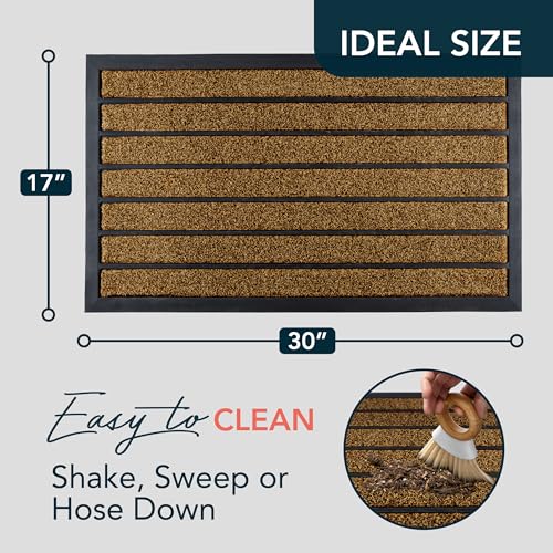 ubdyo Extra Durable Door Mat Outside Entrance (30" x 17", Bright Brown) | Dirt Trapping, Non-Slip Backing, Indoor or Outdoor Use, Welcome Mat, Low Profile, Natural Rubber, Stain Fade Resistant - color: Bright Brown, size: 30" x 17" (Rectangular)