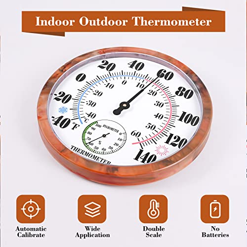 Outdoor Thermometer Hygrometer 10Inch Outdoor Thermometers for Patio | Large Numbers, 2 in 1 Thermometer Hygrometer, No Battery Needed Large Outside Thermometers for Patio (Brown) - color: Brown
