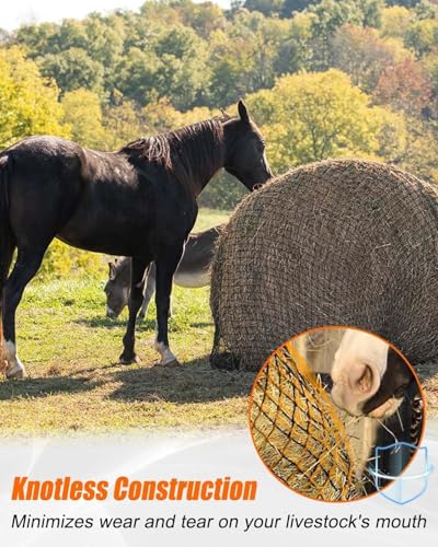 6x6ft Round Bale Hay Net, Knotless Slow Feeder Hay Net for Horses | Fits Round Bales 4x4 5x5 6x6ft and Square Bales 3x3x8 4x4x8 5x5x8ft, for Horses Cattle Sheep, with 1.75in Holes - size: 6x6Ft