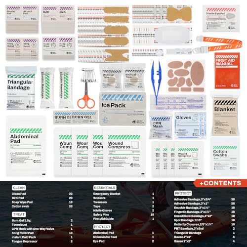 RHINO RESCUE 240pcs First Aid Kit Refill Supplies | Emergency Extra Replacement Kit, Restock Supply Pack, Self-Sealing Bag, HSA/FSA Approved - size: 220 Piece