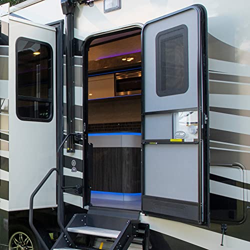 Lippert 28" Screen Defender RV Entry Door Protector Kit with Black Powder-Coated Aluminum for Pet Protection on Travel Trailers, 5th Wheel Campers and Motorhomes - 859793 | Powder-coated solid aluminum, keeps pets inside and shields the entry screen, 24.5