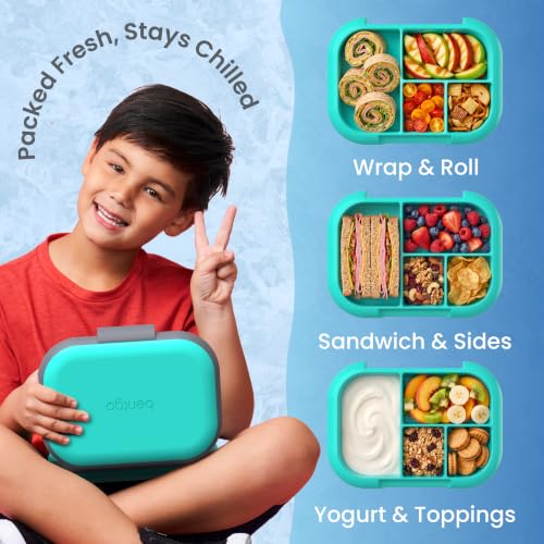 Bentgo Chill Kids 4-Compartment Bento Box Leakproof Lunch Box | Built-In Ice Pack, 3.3 Cup Capacity, BPA-Free, Microwave & Dishwasher Safe Tray, Ideal for Ages 3–7 (Electric Aqua) - color: Electric Aqua