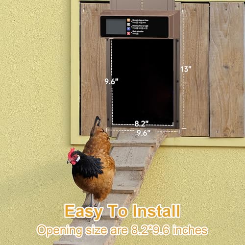 Automatic Chicken Coop Door Solar Powered with Timer & Light Sensor | Automatic Chicken Door with LCD Display, Chicken Door with Rang 20M Remote Control, Anti-Pinch Function & Made of Al-Alloy - color: Brown