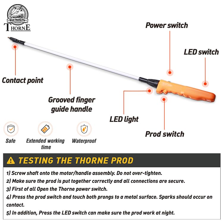 Cattle Prod, Waterproof Livestock Prod Stick with LED Light, Livestock Prod for Livestock Management(25.9in) - size: 25.9"