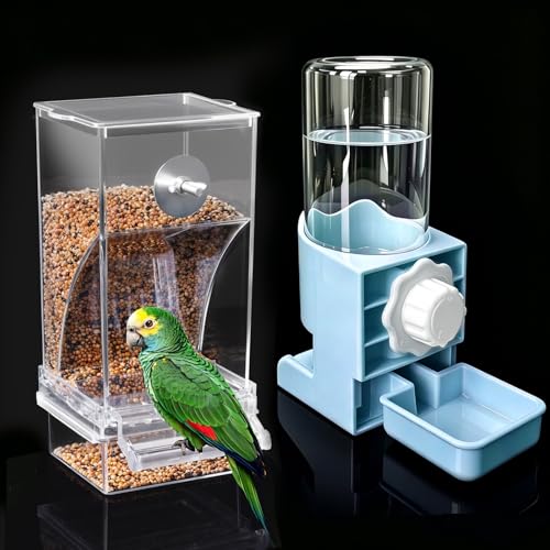 Lemtrflo No Mess Bird Cage Feeder, Automatic Bird Water Dispenser | Parakeet Cage Accessories - color: blue