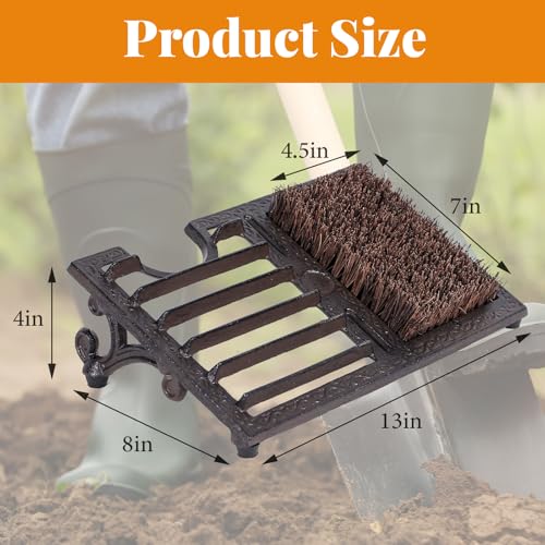 Cast Iron Boot Scraper Brush, Heavy Duty Outdoor Boot Scrubber | Angled bristle boot brush for porch, patio, garden, garage, entryway, or mudroom use