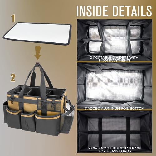 SCAVATA Wearable Cleaning Caddy Organizer with Handle & Shoulder Straps for Housekeepers, Under Sink & Car Cleaning Tool Organizer Bag with 4 Foldable Dividers (Tan) - color: Tan