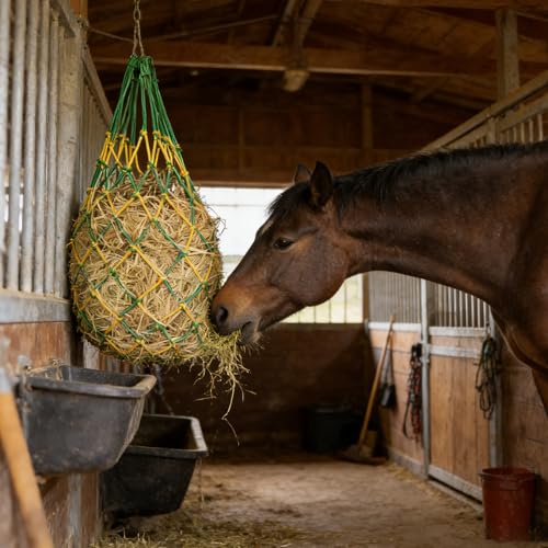 2PCS Slow Feed Hay Net for Horses, Heavy Duty Nylon Hanging Hay Bags, 40Inch Length with 2.36Inch Anti-Waste Hay Feeder for Goats Horses, Yellow Green