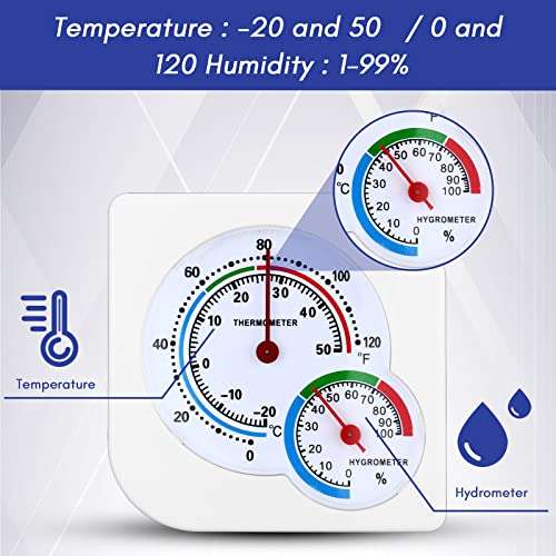 Kathfly 4 Pcs Indoor Thermometer and Humidity Gauge Indoor Mini Thermometer Hygrometer Temperature Humidity Meter Temperature and Monitor with Pointers for Home, Kitchen, Planting Room (White) - size: White