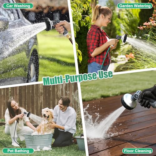 Garden Hose Nozzle, 8 Spray Patterns, 90mm Thumb Control | 8 Spray Patterns, Thumb Control, Zinc Alloy, 3/4" GHT, Universal Fit, Leak-proof - size: 5.24 x 7.58 x 3.94 inches