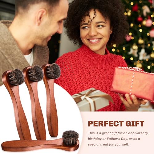 4 Pcs Horsehair Shine Shoes Brush Kit Polish Dauber Applicators Cleaning Leather Shoes Boots Care Brushes Suede Cleaner Brush with Microfiber Shoe Cloth(Brown Handle A) - style: Brown Handle A
