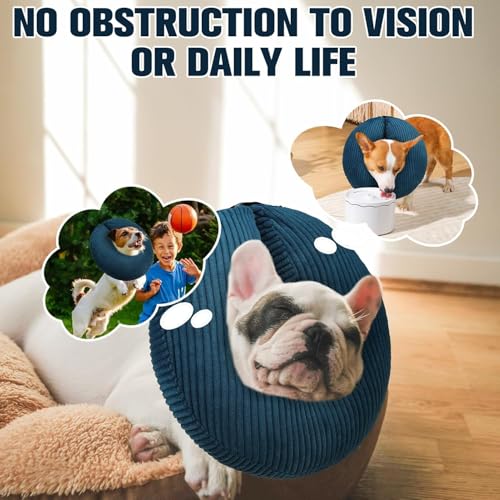 BINGPET Inflatable Dog Cone Collar,Dog Neck Donut Alternative After Surgery | Soft Cone for Large Medium Small Dogs Cats, Recovery E Collar to Stop Licking Pets from Injury, Lightweight Breathable Cotton - color: Navy Blue, size: NEW M(Neck: 13"-15" | Dia