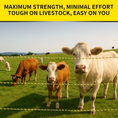 656ft Electric Fence Polywire, 9-Strand Stainless Steel, 1/8" Diameter | 9 Strands 304 stainless + 30 poly; 330lb break; High conductivity; UV resistant; for horses, cattle, goats,rotational grazing - size: 656 Feet