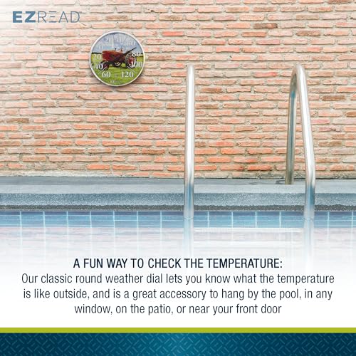 EZREAD Hanging Dial Thermometer 840-1234 Weather Thermometers for Indoor and Outdoor Use, Large 12.5 Inch Diameter, Easy to Read Numbers, Red Tractor - color: Red Tractor