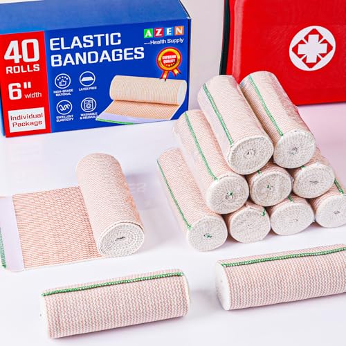 AZEN Premium 40 Pack Elastic Bandage Wrap 6 Inch, Compression Wrap Bandage for Legs, Ankle, Knee, Tummy, Body, Latex-Free, Lymphedema Wraps for Legs - color: D-40p(6in)