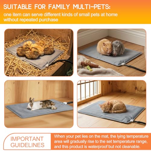 Remerry 2 Pcs Chicken Heated Pads 20 x 14 Inch Pet Heating Pad Small Animal Indoor Outdoor Heating Pad Adjustable Temperature Waterproof Heated Mat 30-Level Controller (25-60°c) with 10-Hour Timer