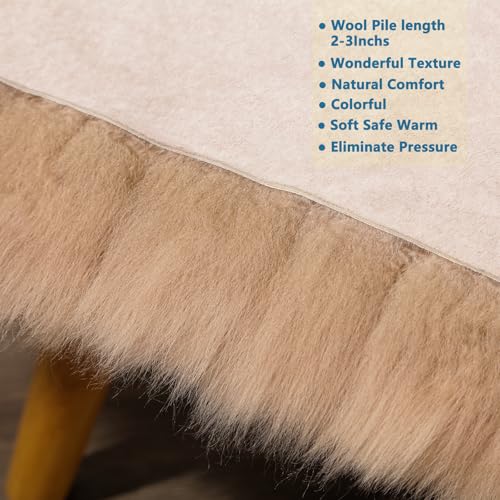 Fluffy Genuine Sheepskin Rug, Fuzzy Shaggy Fur Area Rug, Soft Fur Prayer Pup Mat Carpet, Chair Sofa Seat Cover, Bedroom, Living Room Double Pelts (Light Brown, 2x6ft) | Natural Fluffy Fuzzy Sheepskin Fur Area Rug,Chair Sofa Seat Cover,Living Room,Bedroom,