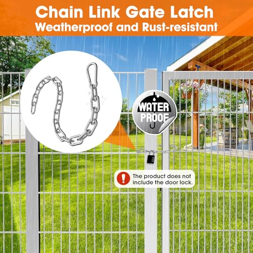 Gate Chain Lock, 23.6 Inch Chain Fence Gate Latch, Silver Dia 4mm-2Pcs | Outdoor Hardware Lock Chain with Carabiner for Yards, Pet Cages, Horse Goat Dog Stall Barn and Fence Gates - color: Silver Dia 4mm-2Pcs