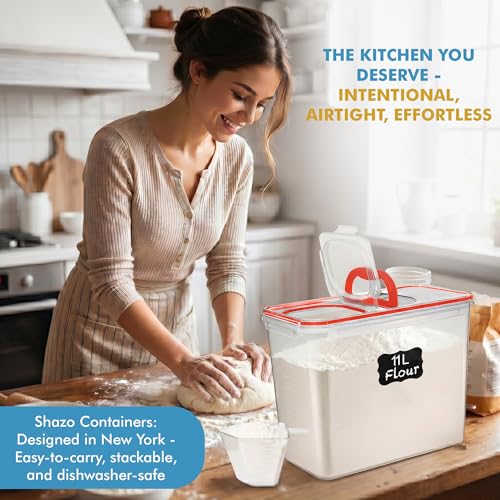Shazo 2 PC (11L | 372 oz) Flour Sugar Storage Containers with Spout Lid & Easy Carry Handle - BPA Free Extra Large Airtight Food Storage Containers with Lids - Rice Canisters Sets for Kitchen & Pantry - color: Red