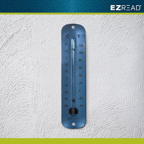 Headwind 12" Raindrop Blue Metal Thermometer – Durable Weather‑Resistant Indoor & Outdoor Wall‑Mount Temperature Gauge for Patio, Garden, Home, or Porch – Heavy‑Duty Metal Construction by EZ Read - color: Raindrop Blue