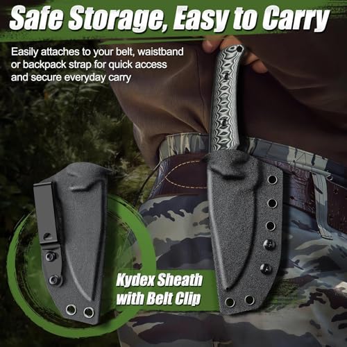Purple Dragon Fixed Blade Knife - Full Tang Hunting Knife Gray | Kydex Sheath, Forged from a Single Piece of D2 Steel, G10 Handle, Gift Box - size: 3.2 inch