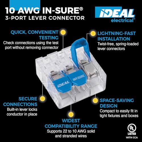 Ideal Electrical 30-1010 InSure 22 pc 10 AWG Lever Connector Kit (22 Pieces of Lever Wire Connectors) - size: 22 pc 10 AWG
