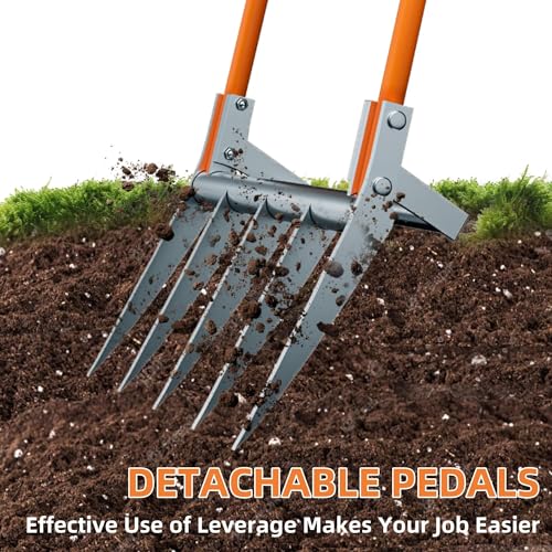 Broadfork Garden-Tool Heavy-Duty Broad Fork - 50cm Wide 5 Tines Digging Fork with Pedals, Robust Durable Garden Fork for Loosening Soil and Weed Removal