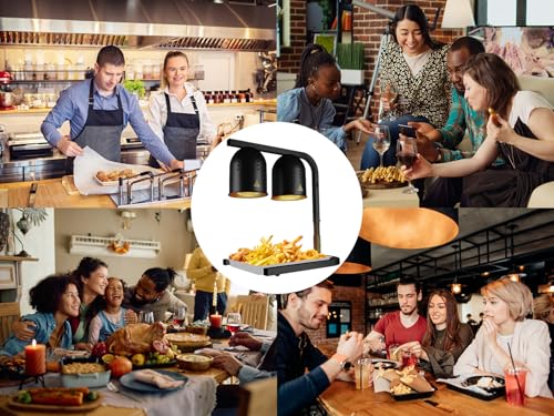 Food Heat Lamp with 2 x 250W Bulbs, 5000+ Hour Lifespan, Black | 12"×20" Warming Area, UL-Tested, Adjustable Height Stand 22"-30", Commercial & Home Use Restaurant Buffet Bakery Catering - color: Black