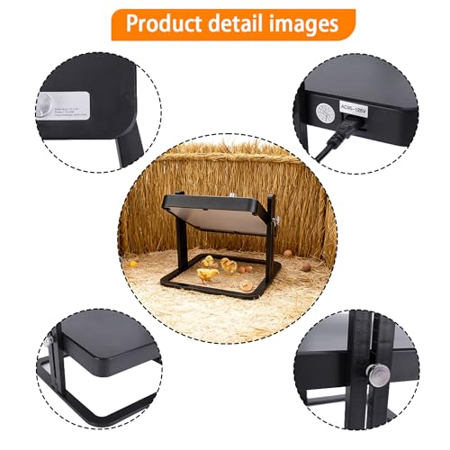 Brooder Heater for Chicks – 10.8" Radiant Heat Plate with Adjustable Height & Angle, Thermostat Control (113–158 ℉), Safe & Even Warmth for up to 15 Baby Chicks