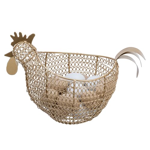 MyGift Vintage Brass Tone Metal Wire Fresh Egg Gathering Basket in Decorative Chicken Shaped Design, Farmhouse Easter Decor Egg Display Storage Basket for Counter - color: Gold