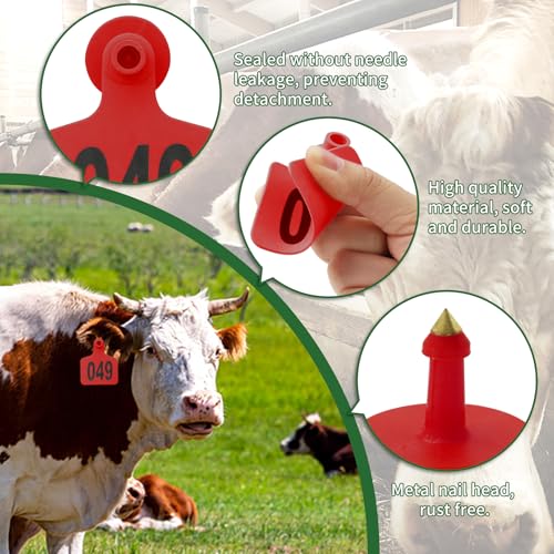 100PCS Cattle Ear Tags Numbered 001-100,Plastic Livestock Ear Tags with Animal Identification Tags for Cattle Cows Hogs Pigs Sheep Goats (RED) - color: RED