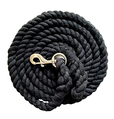 Majestic Ally Pack of 2 Solid Cotton Lead Rope for Horses & Livestock – 10 Foot Long and 5/8 inch (16MM) Thick - Replaceable Heavy-Duty Satin Bolt Snap – Handmade – Soft, Broken in Feel (Black) - color: BLACK