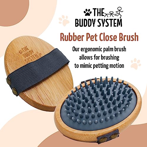 The Buddy System - Pet Close Brush, Oval Palm Brush with Rubber Bristles | Dog & cat grooming brush for shedding, massage, healthy coat, and pet hair care, with rubber bristles for a daily grooming - color: Rubber Bristle - Gray