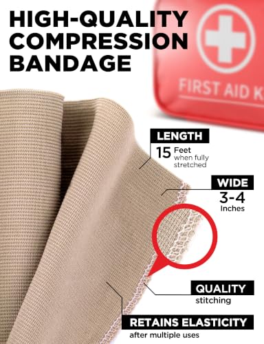 Premium Elastic Bandage Wrap - 4pk (2x3in, 2x4in) + 12 Extra Clips - Strong Compression Bandage Wrap for Leg, Arm, Wrists, Elbow, Ankles, Feet and Knees - for First Aid Kit and After Surgery Recovery | Strong Compression Bandage Wrap for Leg, Arm, Wrists,