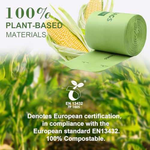 100% Compostable Trash Bags, 8 Gallon, 30 Liter, 0.85 Mils, 70 Count Large Kitchen Food Scrap Compost Bags for Kitchen Step Trash Cans with Europe EN13432 Certified - size: 70 Count (Pack of 1), style: 8 Gallon