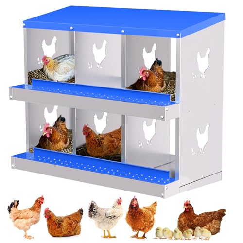 Garvee Chicken Nesting Boxes with Removable Lid, 6- Compartment Metal Hen Laying Boxes, Roll Away Egg Collection, Easy Install and Clean, Without Bracket