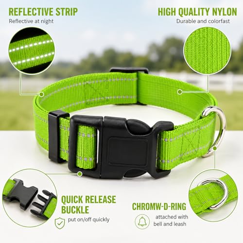 10 Pack Reflective Goat Collars with Bells, Adjustable for Sheep | Goat Bells for Collars, Reflective Nylon Straps, 13.7-20.5 in Adjustable Fit, Quick-Release Buckles, For Goats & Sheep