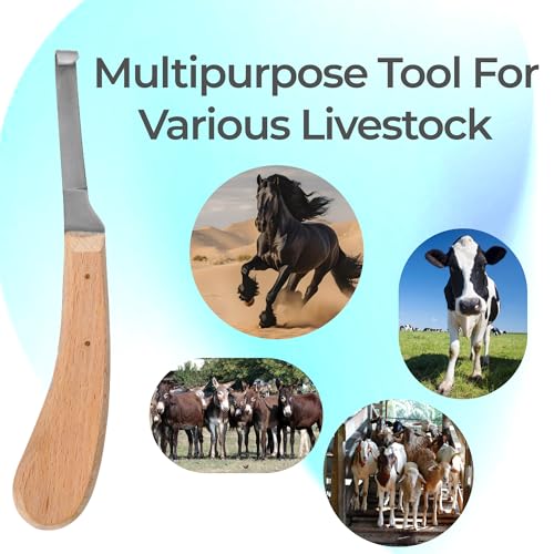 Hoof Knife Single Sided Edge Narrow Blade – Stainless Steel Curved Blade Farrier Tool with Fine Wooden Grip, Multipurpose Hoof Trimming Knife for Livestock, 3-Inch Blade, 8.5-Inch Overall - style: Wide-Blade - RH