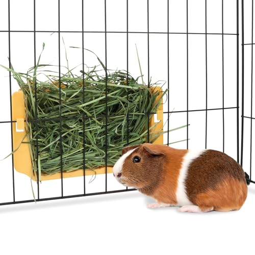 Hypeety Rabbit Hay Feeder Automatic Hay Rack for Guinea Pigs, Yellow | Durable plastic holder, easy to fill, reduces hay waste, for rabbits/guinea pigs/chinchillas/small animals, cage accessories - color: Yellow, size: 1pc