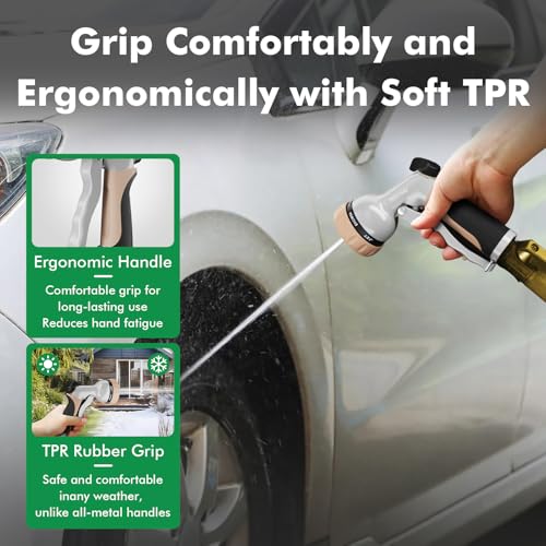 RESTMO Garden Hose Nozzle, Heavy Duty Metal Water Hose Nozzle with 7 Adjustable Spray Patterns, High Pressure Hand Sprayer with Flow Control, for Watering Plants & Lawns, Washing Cars & Pets, Gold - color: Gold