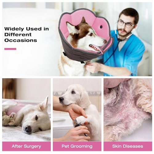 Dog Cone Collar After Surgery,Adjustable Soft Dog Recovery Collar | Stop Licking Wounds,Comfortable Light-Weight Elizabethan Collar for Dogs Anti-Bite Lick Protective Wound,Pink,L - color: Pink, size: L(Neck Girth:13.39"-17.32")