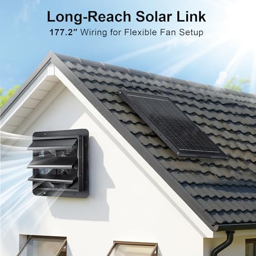 GROWNEER Solar Powered Exhaust Fan, 30W Solar Panel+12" High Speed Solar Powered Fans with Power Adapter, Waterproof Solar Fan with Bracket for Shed, Chicken Coop, Greenhouse, Attic - style: 12 Inch with Solar Panel