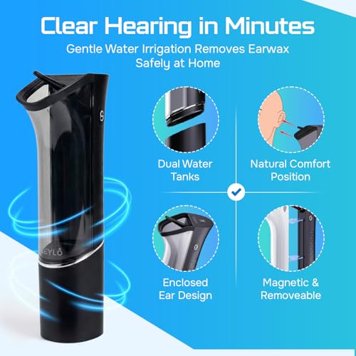 Ear Wax Removal Kit – Ear Cleaner for Adults and Kids – Dual Tank Design, 4 Nozzles, 4 Cleaning Modes, IPX6 Waterproof, One-Hand Operation – USB-C Rechargeable Electric Earwax Irrigation Device