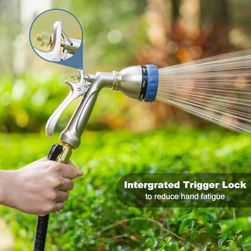 HOSUN Heavy Duty Garden Hose Nozzle, 100% Metal Adjustable Water Sprayer | 7 Spray Patterns, Rear Trigger with Lock, Durable Sturdy, High Pressure, Lawn Watering, Car Wash, Pet Cleaning