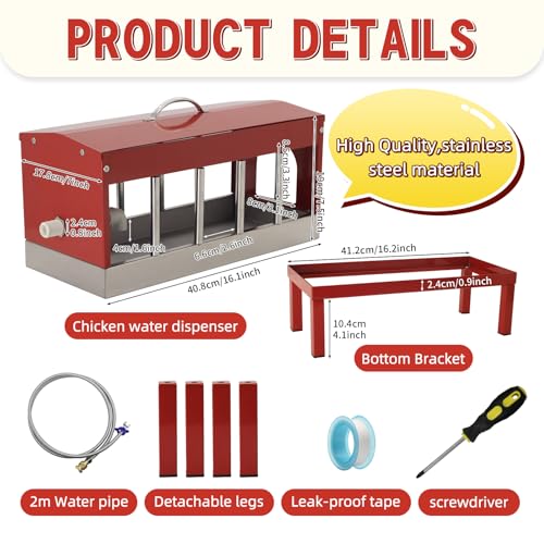 Automatic Chicken Waterer, Multi-Side Drinking Holes and Detachable Legs | Stainless Steel Large Chicken Drinker with Float Valve,Easy Clean Poultry Water Dispenser for Chicken Coop Duck Pigeon,Goose